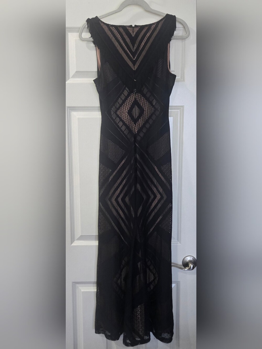 BCBGMaxAzria Black Geometric Lace V‑Neck Maxi Dress - Picture 4 of 8